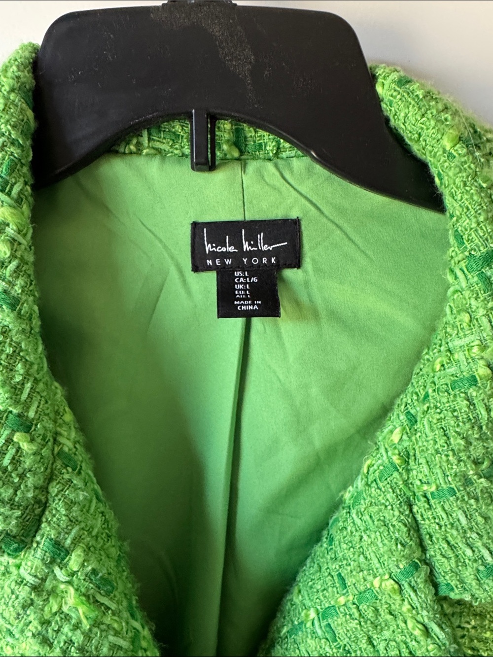 Nicole Miller Lime Green Tweed Boxy Blazer - Picture 2 of 6
